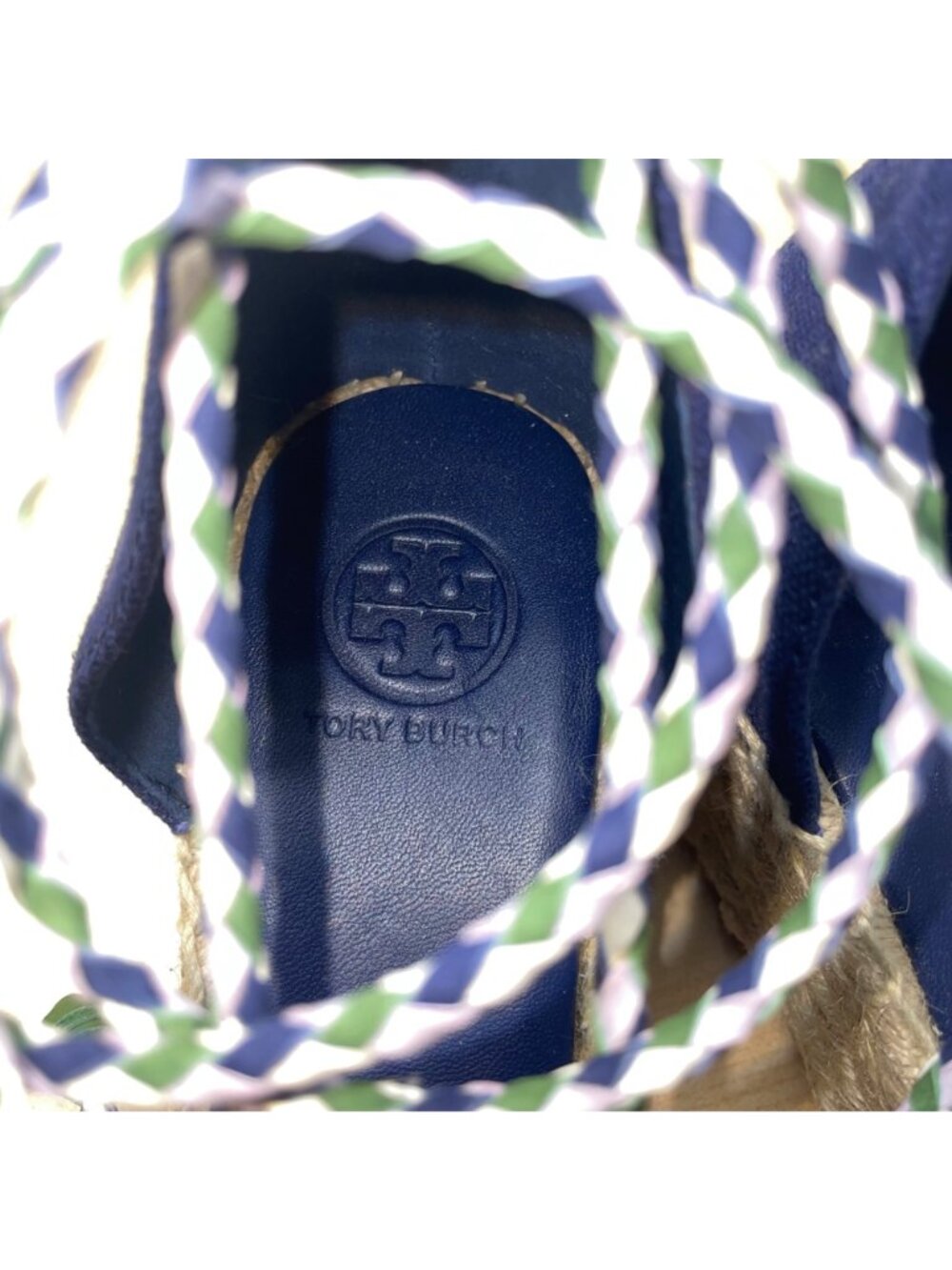 Tory Burch Women’s White & Blue Canvas Lace-Up Espadrille Wedge Sandals Size 8M - Picture 6 of 9